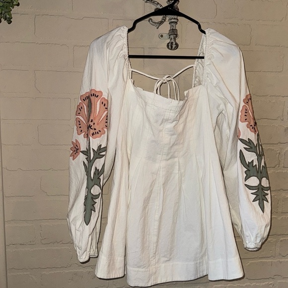 Free People tunic In Bloom shirt Spring Summer White Pullover Top Blouse small - Picture 2 of 7